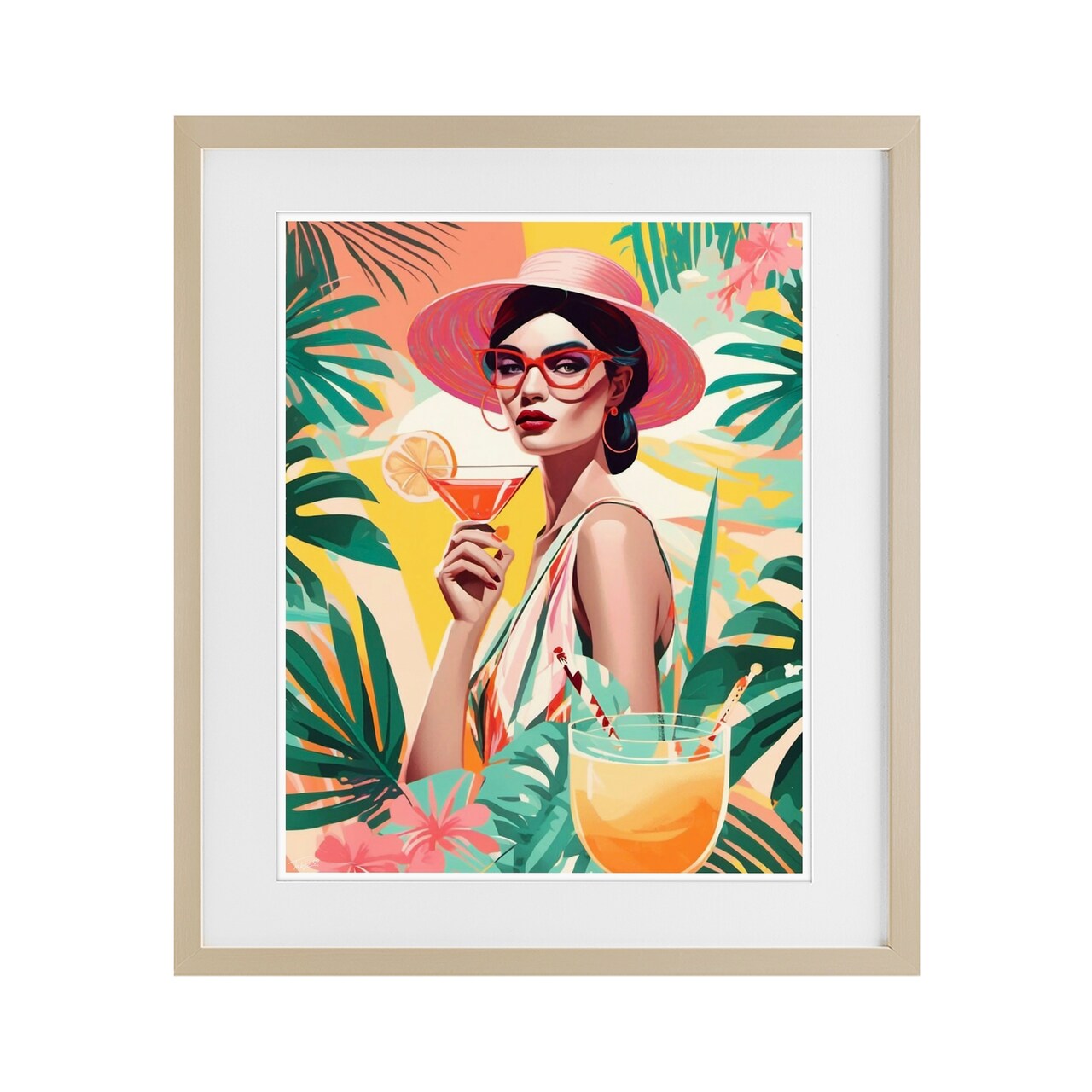 Stupell Industries Exotic Summer Cocktail Framed Print Under Glass, design by Tabz Jones